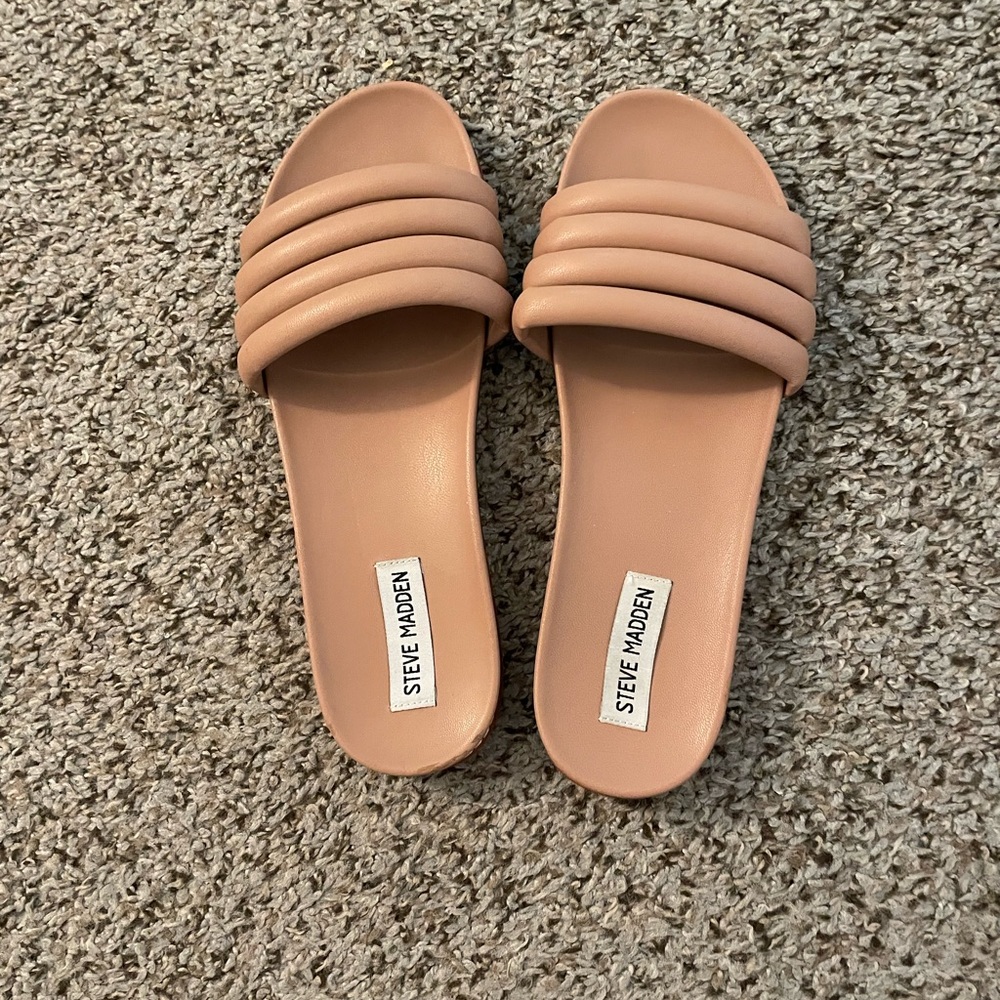 Steve Madden Tan Slide Sandals with Quilted Straps